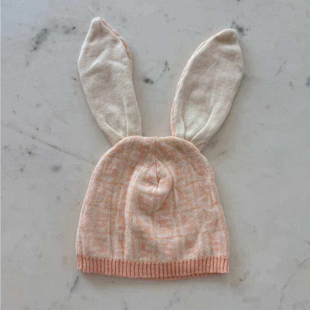 Fendi Kids Bunny-Ear Knit Hat - Peach & Cream